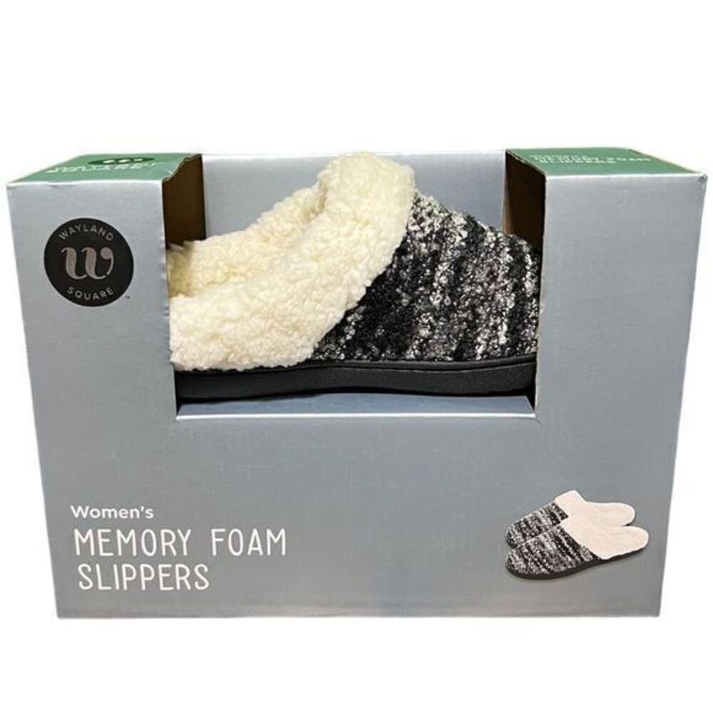 NWT Wayland Square‎ Women's Memory Foam Indoor Slippers Gray Black MD (9-10)